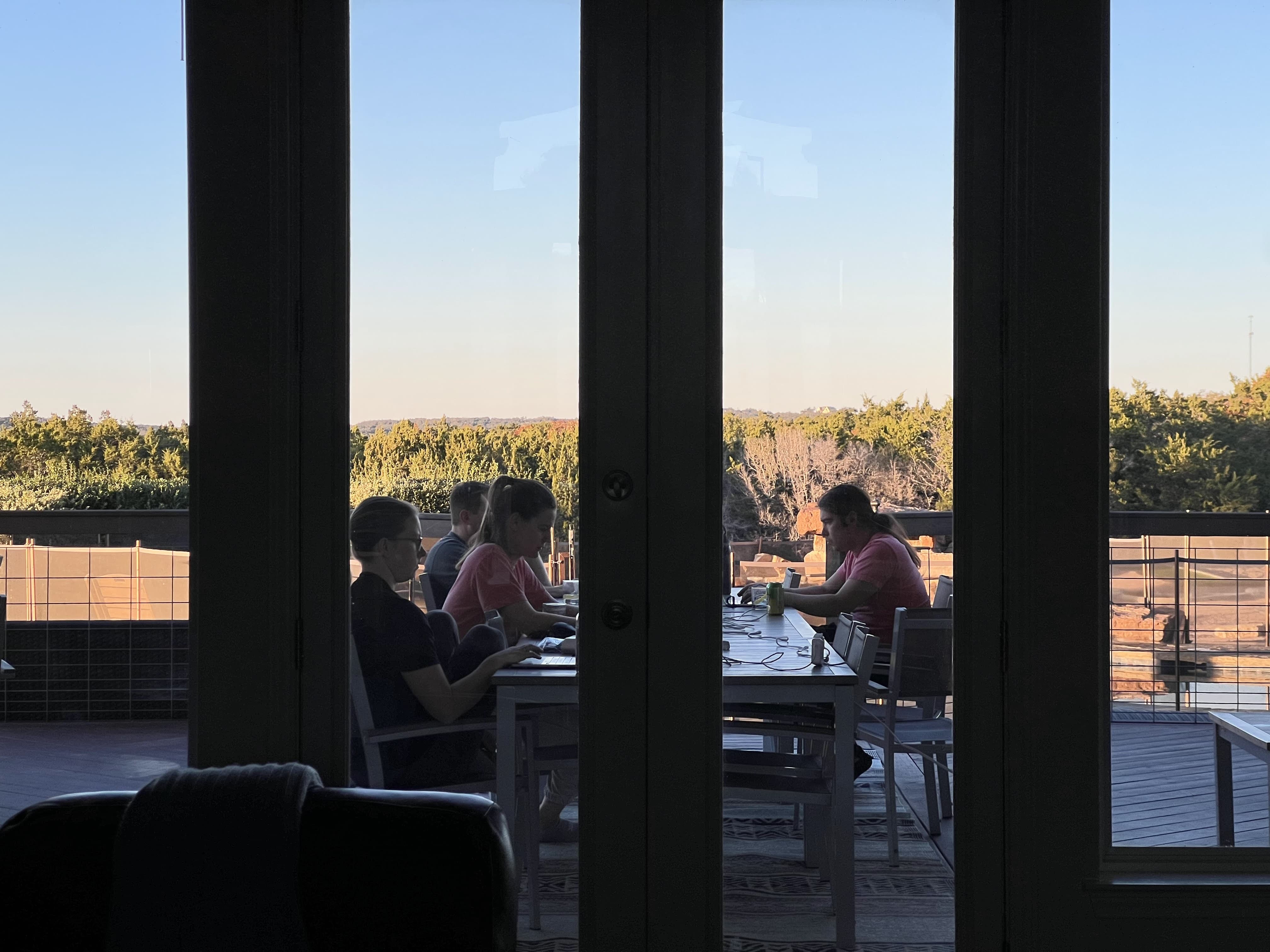 Working at the patio table