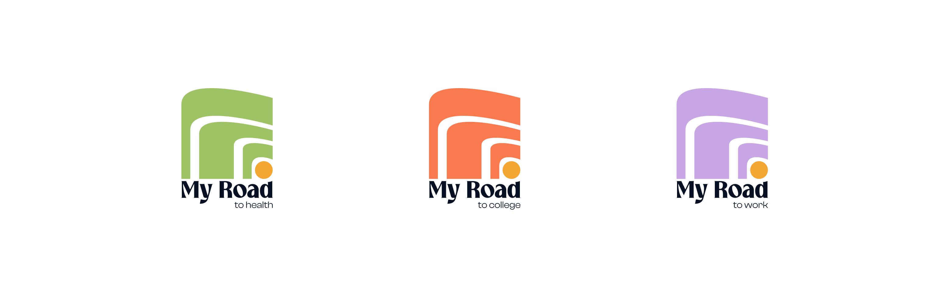 My ROAD logo variations for Health, College, and Work pathways