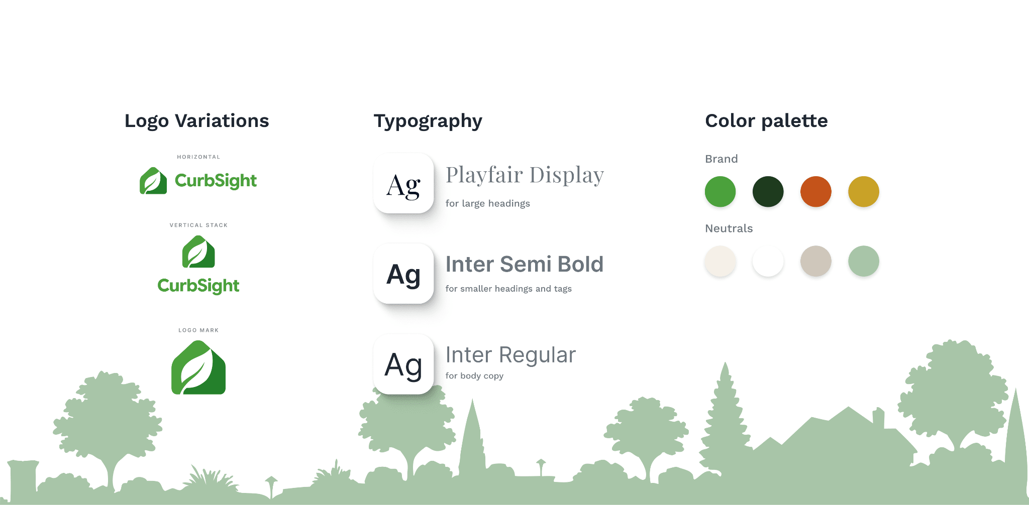 CurbSight logo variations, typography, and color palette