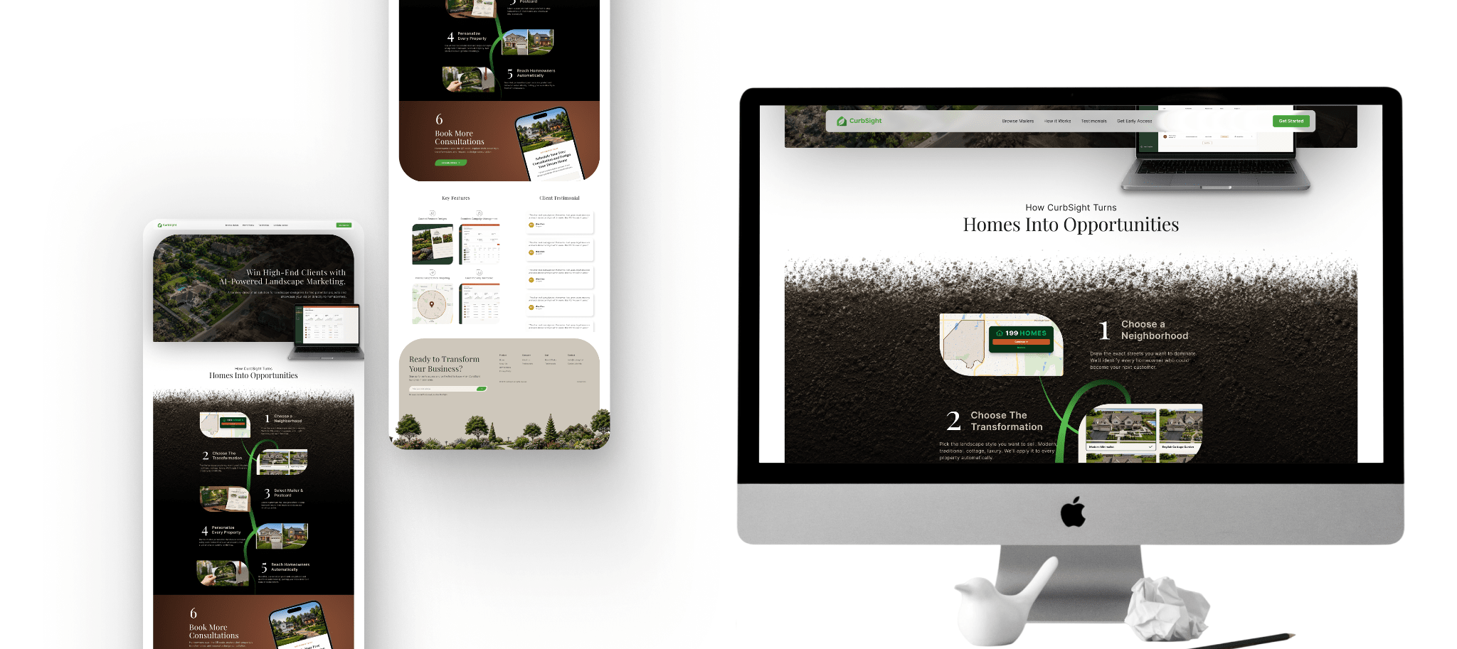 CurbSight homepage shown as a full-page design and on a desktop computer