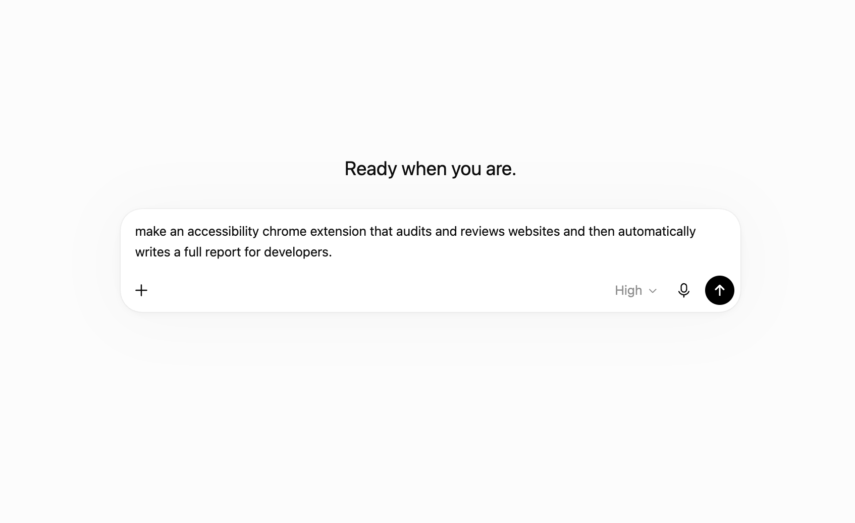 A one-line AI prompt asking for an accessibility Chrome extension that audits websites and writes reports